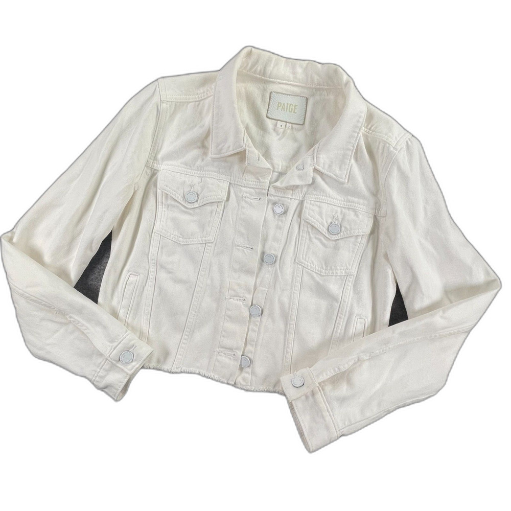 Paige Relaxed Vivienne Jacket Crisp White Cropped Raw Hem Denim Small Layering